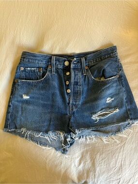 Levi's Distressed Dark Blue Denim Shorts
